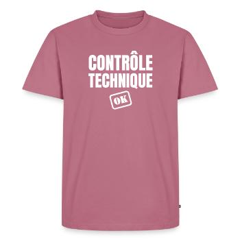 contrôle technique ok, phrase drôle - T-shirt Premium bio Homme - mauve - Devant - Nico (187cm)