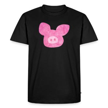 Tête de cochon fourrure bonne chance rose ferme bio Nature - T-shirt Premium bio Homme - noir - Devant - Nico (187cm)