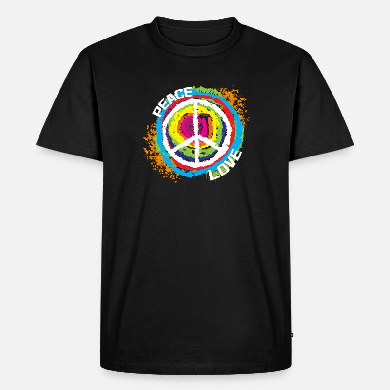 Liebe Frieden Spruch Friedenszeichen Weltfrieden - Männer Premium Bio T-Shirt - Schwarz