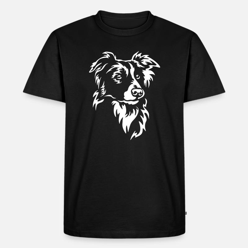 Border Collie Kopf "Black Edition" - Männer Premium Bio T-Shirt - Schwarz
