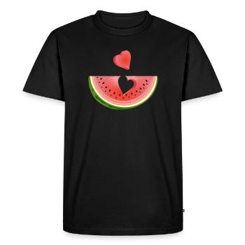Morceau de pastèque avec cœur - T-shirt Premium bio Homme - noir - Devant - Nico (187cm)