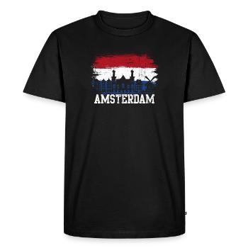 Éclaboussure du drapeau de la Skyline d’Amsterdam - T-shirt Premium bio Homme - noir - Devant - Nico (187cm)