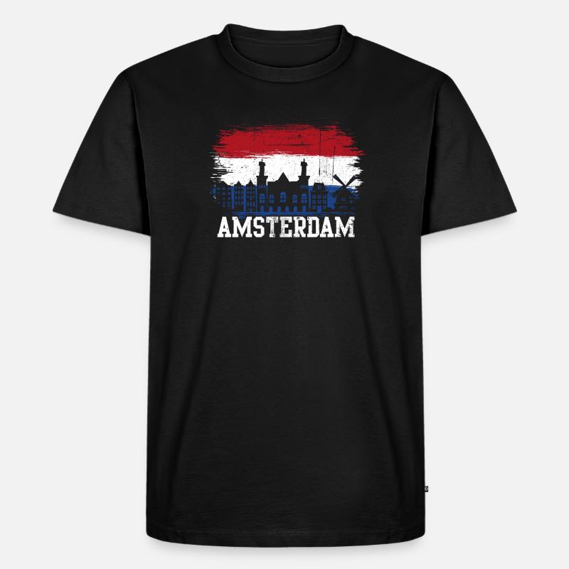 Amsterdamer Skyline-Flaggensplash - Männer Premium Bio T-Shirt - Schwarz