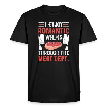 I Enjoy Romantic Walks Thorugh The Meat Dept. BBQ - Men's Premium Organic T-Shirt - black - Front - Nico (187cm)