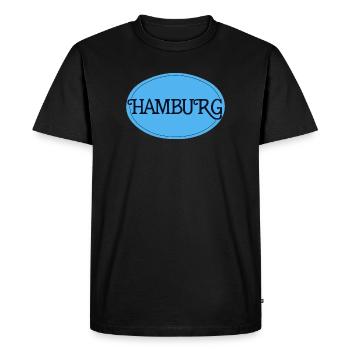 Hamburg Retro Font Logo Blue Oval - Men's Premium Organic T-Shirt - black - Front - Nico (187cm)