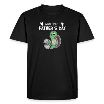 Vatertag Geschenk - Unser erster Vatertag - Männer Premium Bio T-Shirt - Schwarz - Vorne - Nico (187cm)