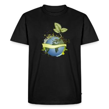 La graine dans la terre se déploie avec une bannière - T-shirt Premium bio Homme - noir - Devant - Nico (187cm)