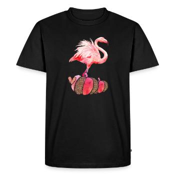 Automne Flamant Rose Citrouille Thanksgiving - T-shirt Premium bio Homme - noir - Devant - Nico (187cm)