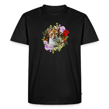 Chat riant avec rose pour l’amour - T-shirt Premium bio Homme - noir - Devant - Nico (187cm)