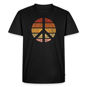 Vintage peace sign. Peace in many languages. - Men's Premium Organic T-Shirt - black - Front - Nico (187cm)