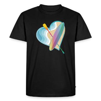 Stand up paddle avec beaucoup de cœur sur la plage - T-shirt Premium bio Homme - noir - Devant - Nico (187cm)