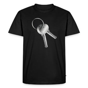 two silver-coloured keys with symbolic character - Men's Premium Organic T-Shirt - black - Front - Nico (187cm)
