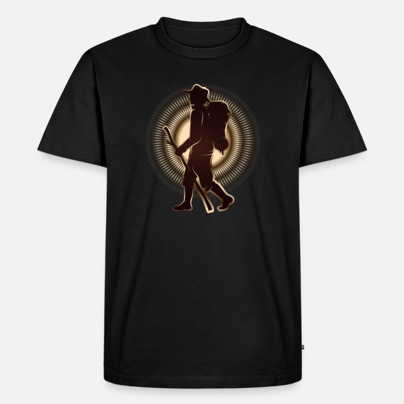 Pilger oder Wanderer mit Wanderstab & Rucksack - Männer Premium Bio T-Shirt - Schwarz