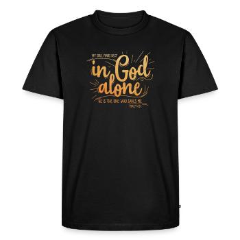 Mon âme trouve le repos en Dieu seul - T-shirt Premium bio Homme - noir - Devant - Nico (187cm)