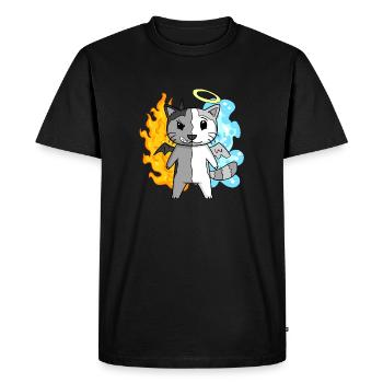Cat Angel and Devil - Men's Premium Organic T-Shirt - black - Front - Nico (187cm)