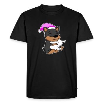 Chien Nain Pinscher avec oreiller et bonnet de couchage - T-shirt Premium bio Homme - noir - Devant - Nico (187cm)