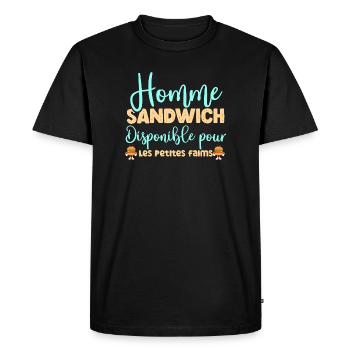 Homme sandwich disponible pour les petites faims - T-shirt Premium bio Homme - noir - Devant - Nico (187cm)