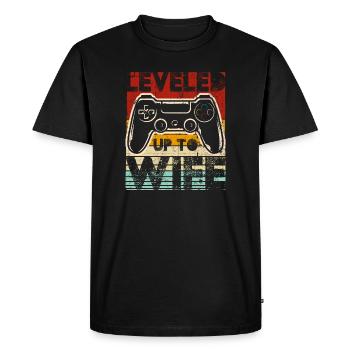 Leveled up to wife gift - Men's Premium Organic T-Shirt - black - Front - Nico (187cm)