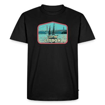 Lisbonne Portugal, bateau sur le fleuve Tage - T-shirt Premium bio Homme - noir - Devant - Nico (187cm)