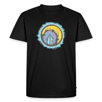 Motif abstrait de surfeur sur fond coloré - T-shirt Premium bio Homme - noir - Devant - Nico (187cm)
