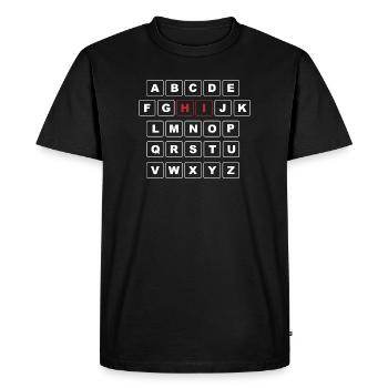 ABC Blanc avec le premier mot - HI en rouge - T-shirt Premium bio Homme - noir - Devant - Nico (187cm)