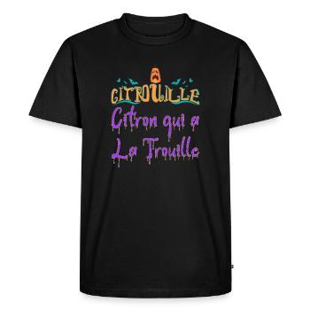 Citrouille citron qui a la trouille chauve souris - T-shirt Premium bio Homme - noir - Devant - Nico (187cm)