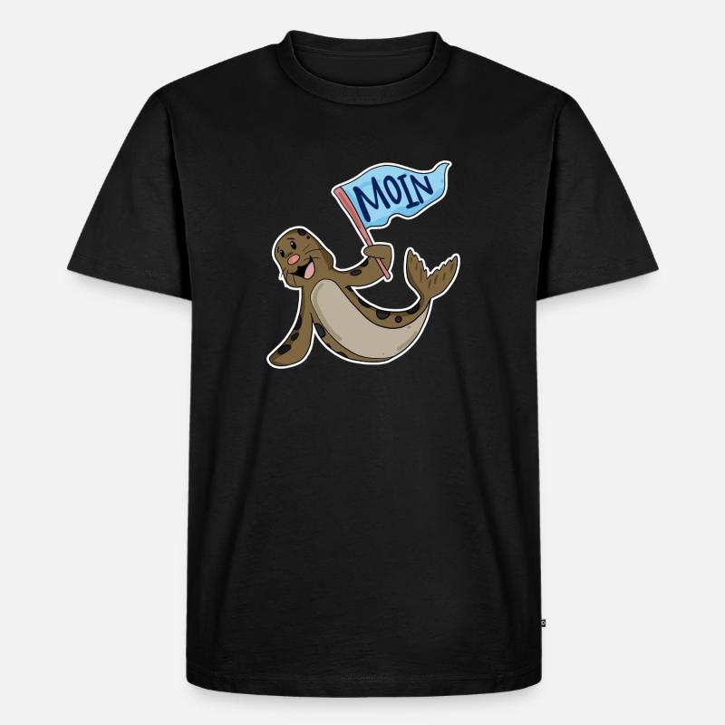 Robbe mit Moin Flagge - Männer Premium Bio T-Shirt - Schwarz