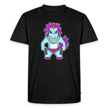 Unicorn with pistol - Men's Premium Organic T-Shirt - black - Front - Nico (187cm)