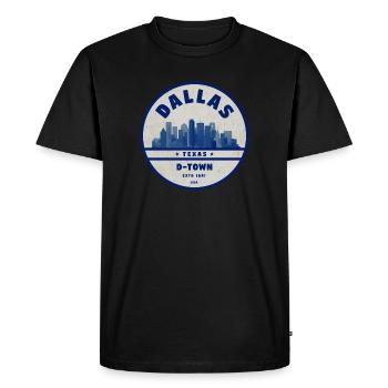 Dallas Skyline DTown Vintage Badge - T-shirt Premium bio Homme - noir - Devant - Nico (187cm)