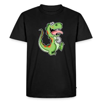 Dinosaure avec un bébé œuf de dinosaure - T-shirt Premium bio Homme - noir - Devant - Nico (187cm)
