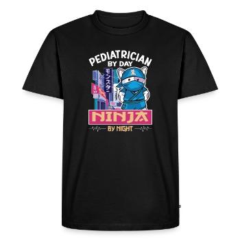 Pédiatrie - Pédiatre le jour Ninja la nuit - T-shirt Premium bio Homme - noir - Devant - Nico (187cm)