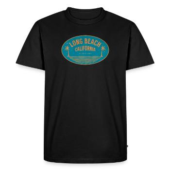 Motif rétro de plage de Long Beach en Californie - T-shirt Premium bio Homme - noir - Devant - Nico (187cm)