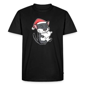 Chat de forêt norvégien Chat Noël endormi - T-shirt Premium bio Homme - noir - Devant - Nico (187cm)