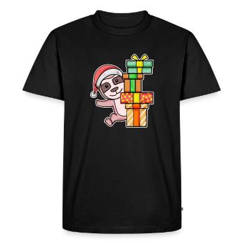 Paresseux de Noël avec cadeaux - T-shirt Premium bio Homme - noir - Devant - Nico (187cm)