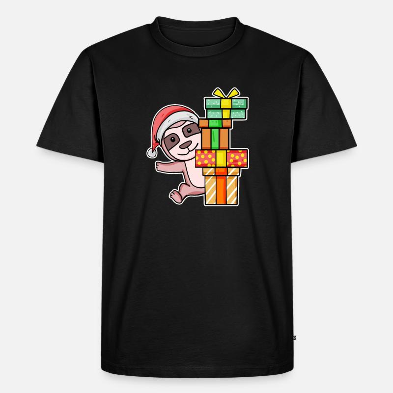 Weihnachten Faultier mit Geschenke - Männer Premium Bio T-Shirt - Schwarz
