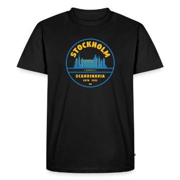 Insigne de la Skyline de Stockholm Bleu Jaune - T-shirt Premium bio Homme - noir - Devant - Nico (187cm)