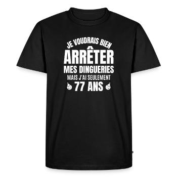 anniversaire 77 ans, anniversaire - T-shirt Premium bio Homme - noir - Devant - Nico (187cm)