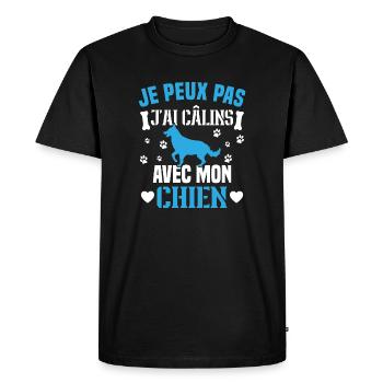 je peux pas j'ai câlins avec mon chien humour - T-shirt Premium bio Homme - noir - Devant - Nico (187cm)