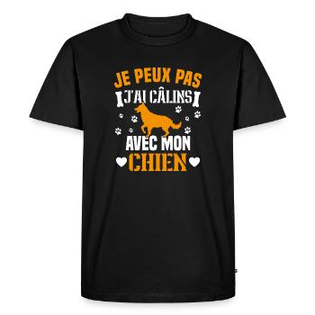 je peux pas j'ai câlins avec mon chien humour - T-shirt Premium bio Homme - noir - Devant - Nico (187cm)