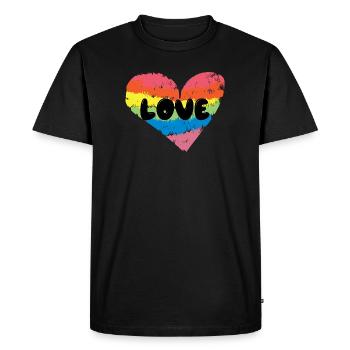 Cœur LGBT Amour Arc-en-ciel Droits Homosexuels - T-shirt Premium bio Homme - noir - Devant - Nico (187cm)