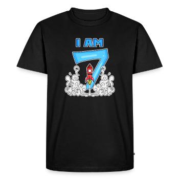 7ème anniversaire - 7 ans Jeune astronaute de fusée - T-shirt Premium bio Homme - noir - Devant - Nico (187cm)