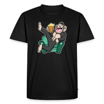 Drôle de singe boit de la bière - T-shirt Premium bio Homme - noir - Devant - Nico (187cm)