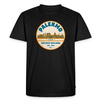 Palermo Retro City Logo Round - T-shirt Premium bio Homme - noir - Devant - Nico (187cm)