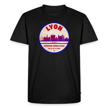 Écusson de la Skyline Vintage de Lyon - T-shirt Premium bio Homme - noir - Devant - Nico (187cm)