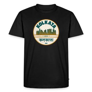 Kolkata Skyline Badge - Men's Premium Organic T-Shirt - black - Front - Nico (187cm)
