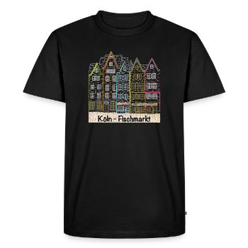 Marché aux poissons de Cologne, Allemagne, dessin au trait - T-shirt Premium bio Homme - noir - Devant - Nico (187cm)