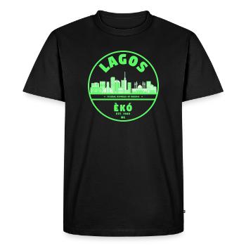 Lagos Neon Skyline Green - T-shirt Premium bio Homme - noir - Devant - Nico (187cm)