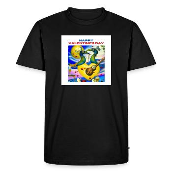 Joyeuse Saint-Valentin... Oiseaux de fête! - T-shirt Premium bio Homme - noir - Devant - Nico (187cm)