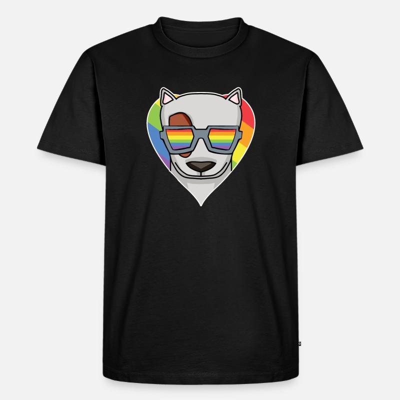 Regenbogen - Hund mit Brille - Bullterrier - Männer Premium Bio T-Shirt - Schwarz