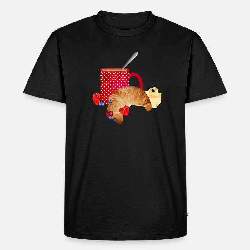 Frühstücks Stillleben mit Croissant,Kaffee, Beeren - Männer Premium Bio T-Shirt - Schwarz